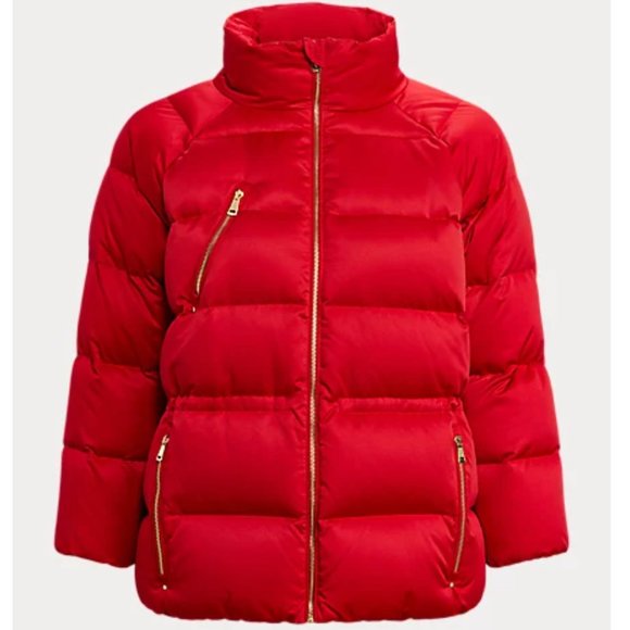 Ralph Lauren Satin Down Puffer Jacket in Lipstick Red Size XXS fits like XS/S - Picture 1 of 16